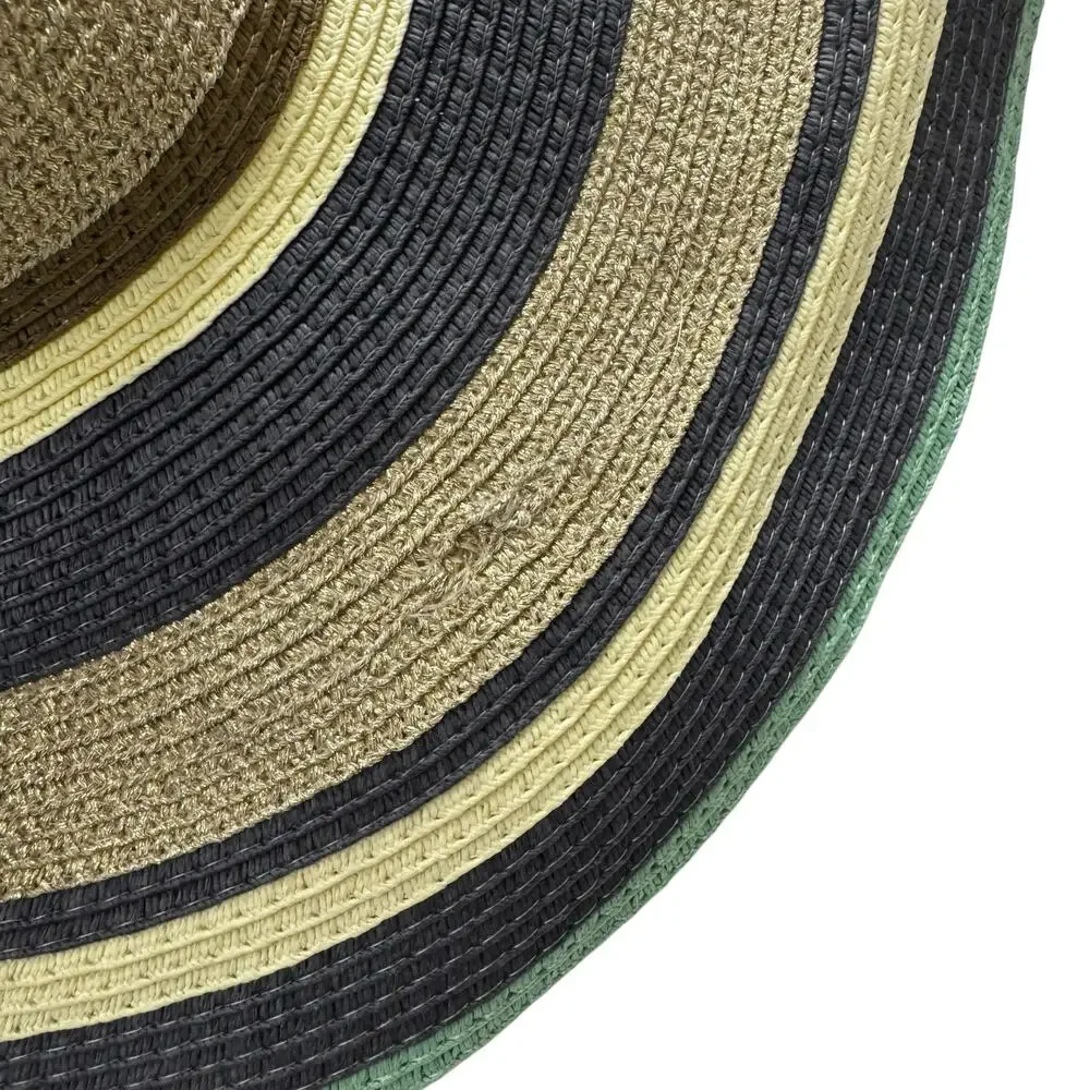 THE WEBSTER Target Navy Striped Woven Sun Hat Tan Green Gold Brown Summer Beach